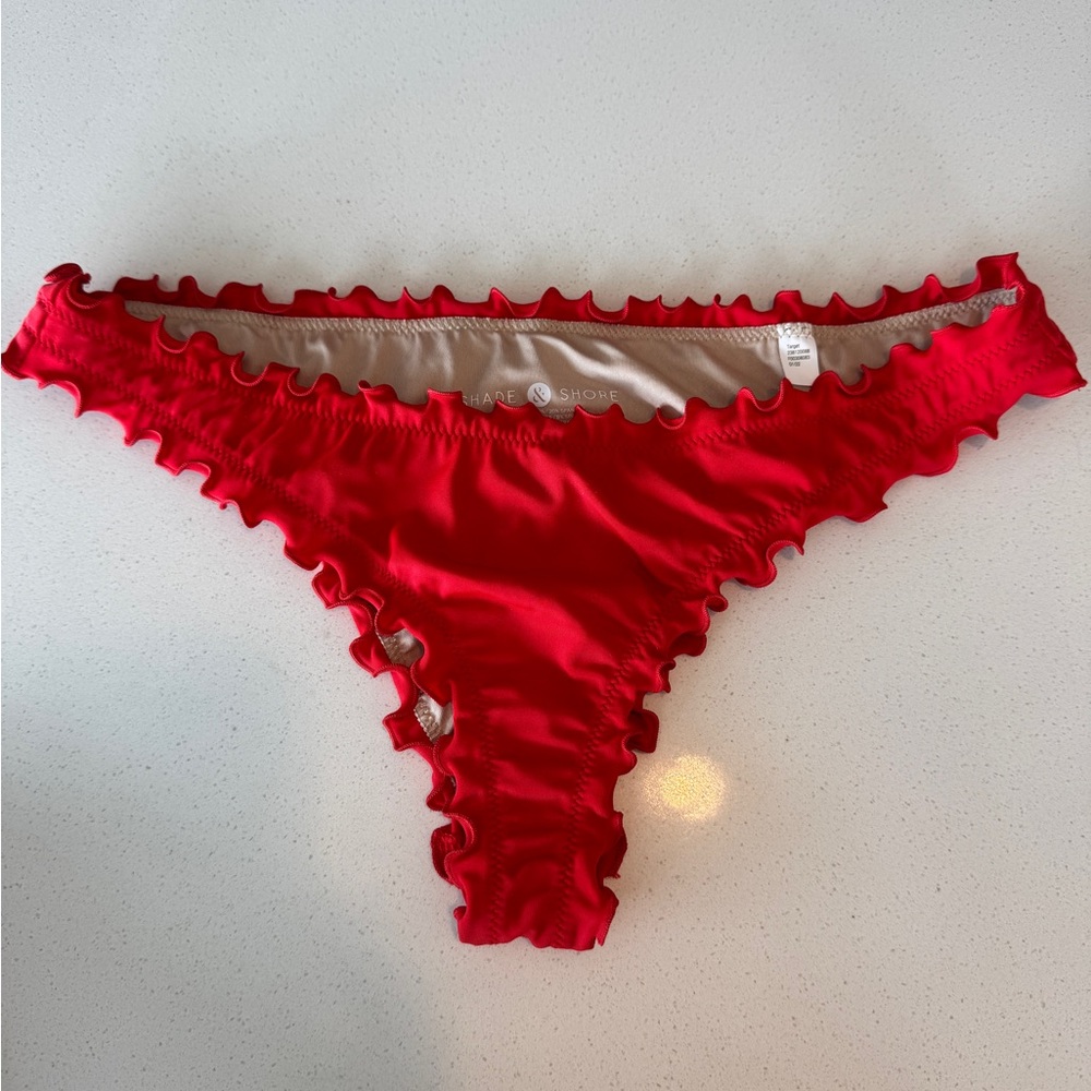 Shade & Shore Red Ruffle Bikini Bottoms